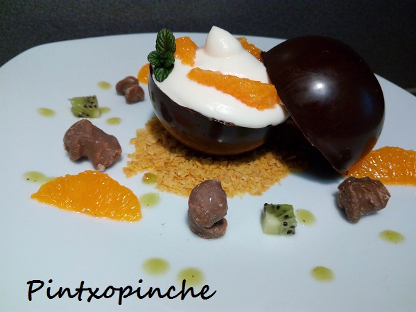 chocolate, fruta, mandarina, mousse, parfait, sin gluten, postre