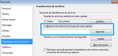 Configurar antivirus en Windows Live Messenger