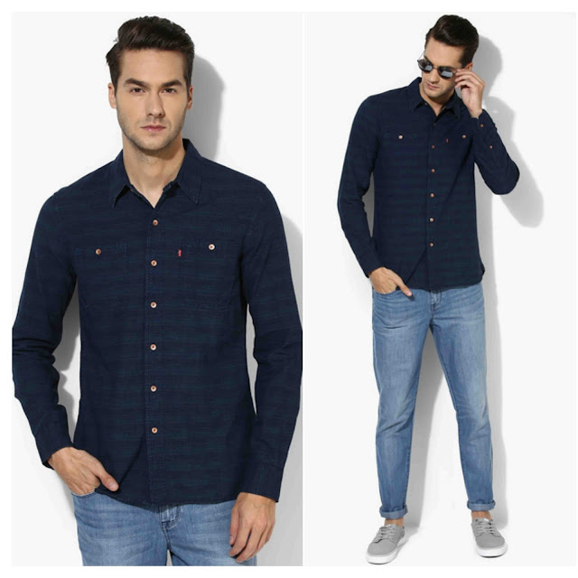 latest faishon Levi's Navy Blue Striped Slim Fit Casual Shirt Fashion Stopper