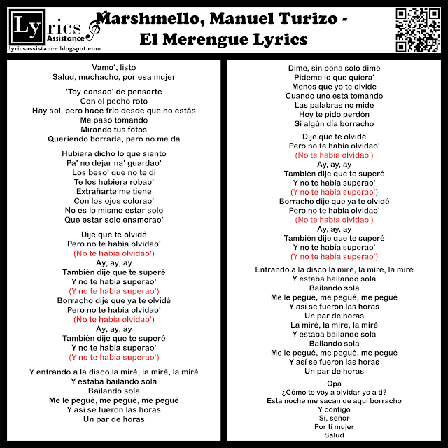 Marshmello, Manuel Turizo - El Merengue Lyrics | lyricsassistance.blogspot.com