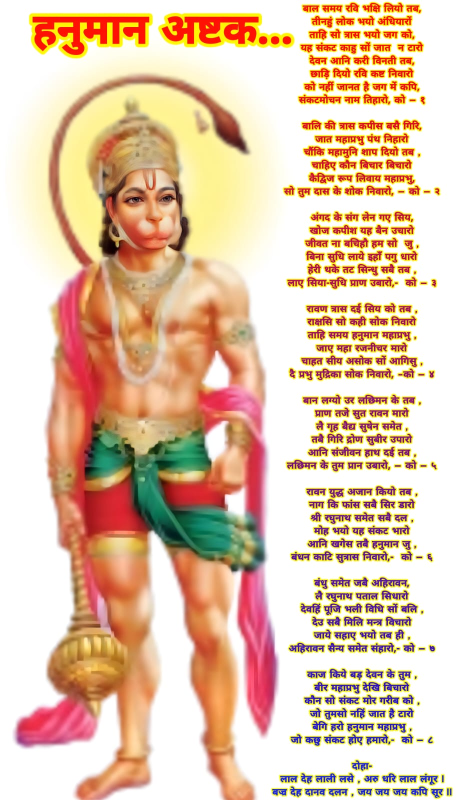 हनुमान अष्टक पाठ फोटो इमेज में | Hanuman Ashtak lyrics in Hindi image photo