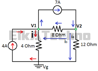 node, rangkaian listrik, contoh soal, analisis, analisis node, elektro, elektronika, teknik, nilai arus,tegangan, Vs