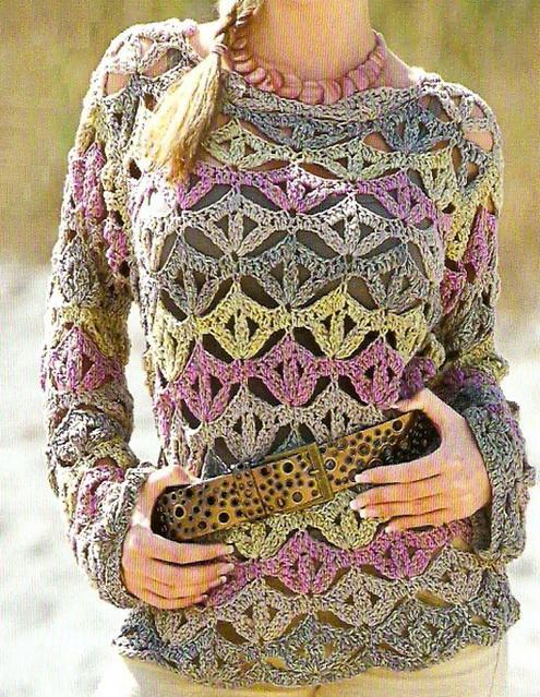 Многоцветный пуловер. 36291