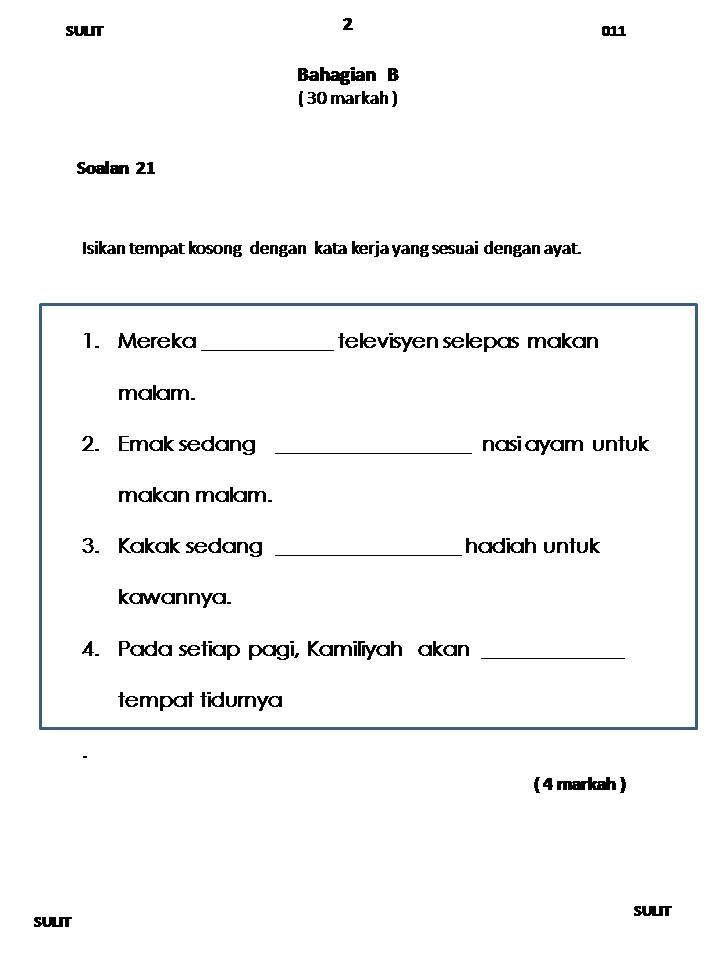 Bicara kehidupan: Soalan Pemahaman Bahasa Melayu Tahun 4.