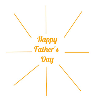 Free Happy Father's Day JPG graphic featuring sun rays and golden yellow text.