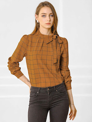 Bow Tie Brown Blouses