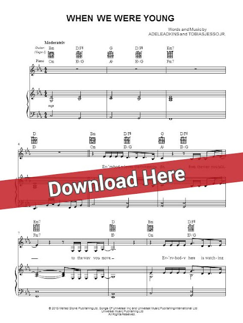 adele, when we were young, sheet music, piano notes, score, chords, download, how to play, adkins, keyboard, guitar, bass, tabs, klavier, noten