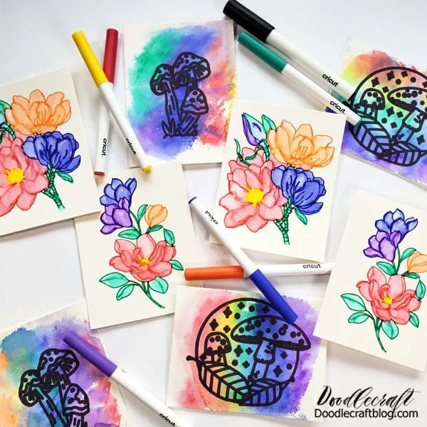How to Make Watercolor Cards with Cricut!  Learn how to easily make two different types of watercolor cards using Cricut.   Cricut has watercolor cards, watercolor markers and a 2x2 card mat for the Cricut Maker and it makes card making a breeze!   Here's how to make watercolor cards two ways: