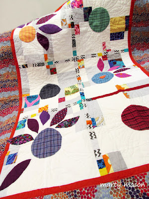 inset circles, improv 9 patch, applique, free motion quilting - A quilt sampler by Marty Mason