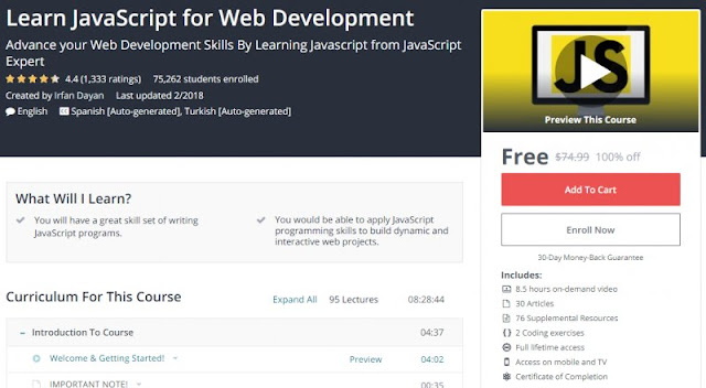 [100% Off] Learn JavaScript for Web Development| Worth 74,99$ 
