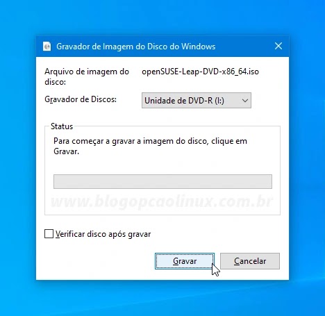 Gravando a ISO do openSUSE Leap num DVD pelo Windows