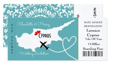 Cyprus destinationw edding invitations boarding pass