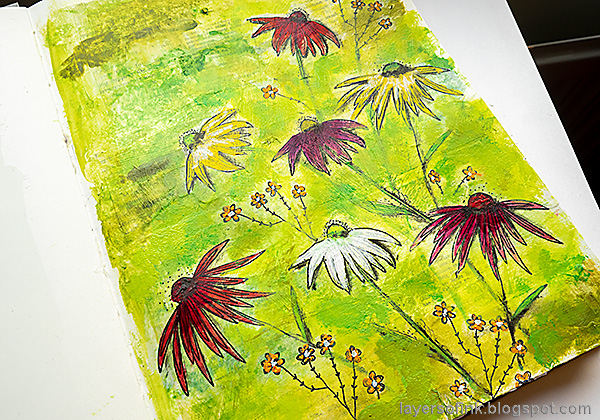 Layers of ink - Cone Flower Art Journal Page by Anna-Karin Evaldsson.