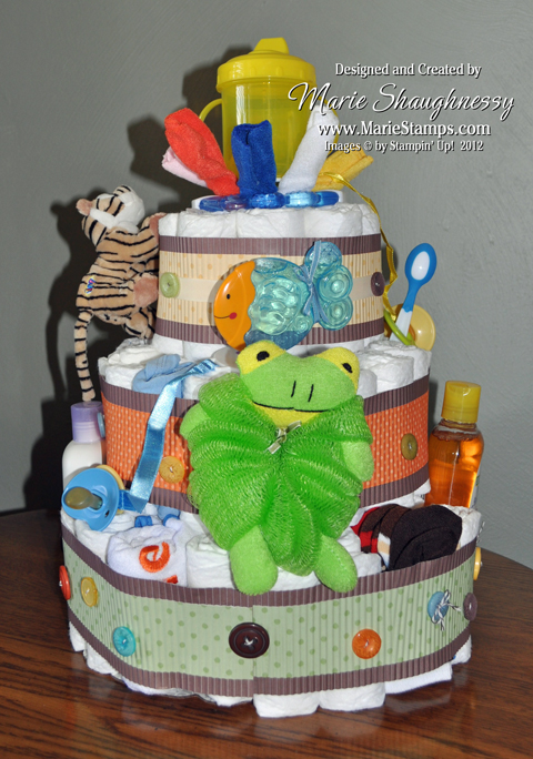 Stamping Inspiration: BABY BOY LANDON'S DIAPER CAKE WITH FULL TUTORIAL