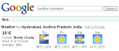 Weather search in Google