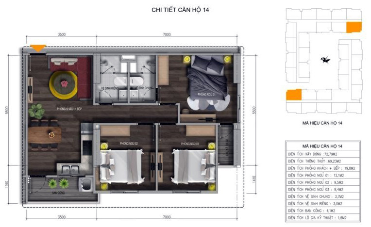 Thiết kế căn 14 Cát Tường-Thống Nhất