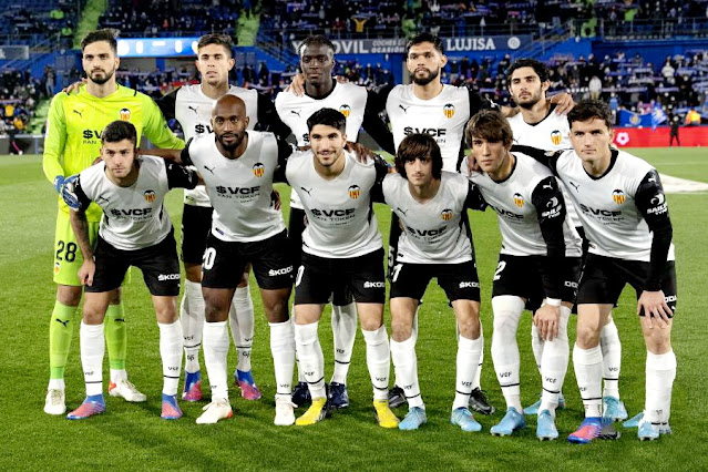 VALENCIA C. F. Temporada 2021-22. Mamardashvili, Gabriel Paulista, Diakhaby, Alderete, Gonçalo Guedes. Hugo Duro, Foulquier, Carlos Soler, Bryan Gil, Jesús Vázquez y Hugo Guillamón. GETAFE C. F. 0 VALENCIA C. F. 0 Sábado 12/03/2022, 21:00 horas. Campeonato de Liga de 1ª División, jornada 28. Getafe, Madrid, Coliseum Alfonso Pérez: 10.349 espectadores. GOLES: no hubo.