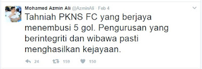 Status Azmin Ali sindir FAS di Twitter