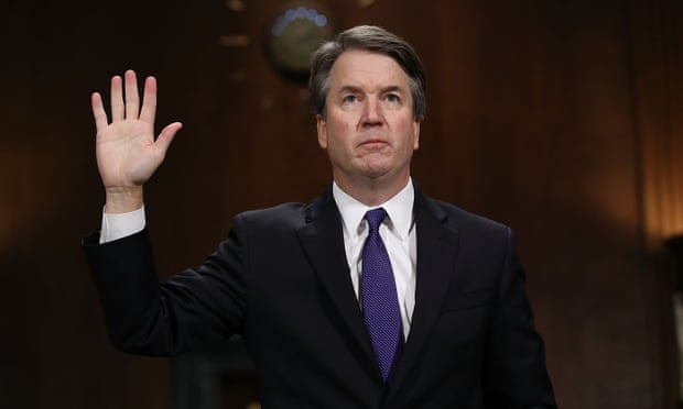 Judge Brett Kavanaugh is sworn in before testifying to the Senate judiciary committee.