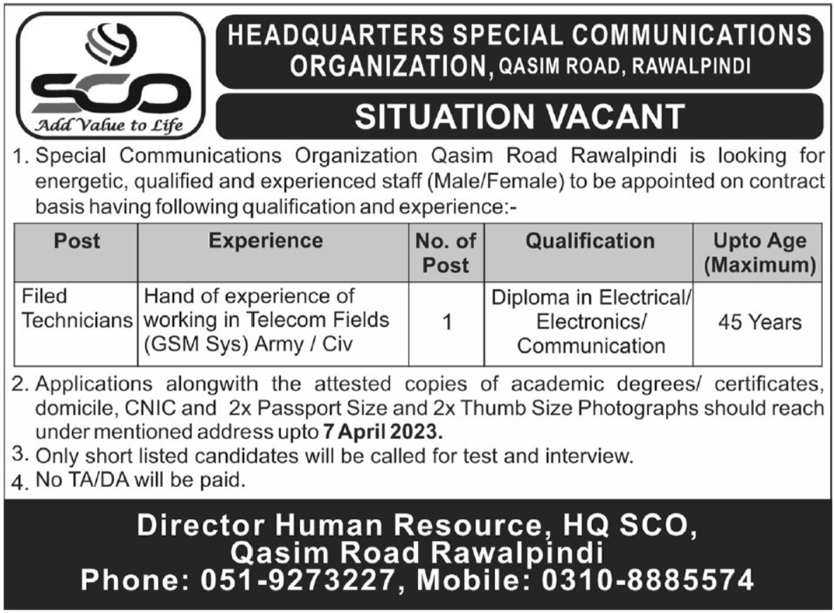 Jobs in Special Communications Organization SCO