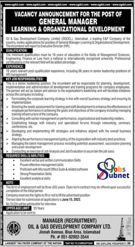 Today Govt Jobs 2022 in Oil and Gas Development Company Limited OGDCL