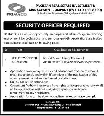 www.primaco.com.pk Jobs 2021 - Pakistan Real Estate Investment & Management Company (PRIMACO) Jobs 2021 in Pakistan