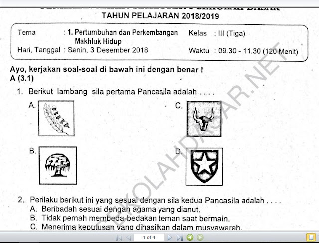 Soal Ulangan K13 Kelas 3 Tema 1 Pertumbuhan Dan Perkembangan