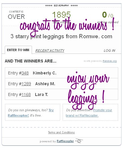 romwe giveaway winners on Fashion and Cookies