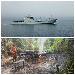 Nigerian Navy destroys illegal refining sites and oil bunkering pits in Rivers State