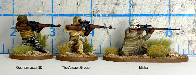 28mm Modern Insurgent/Terrorist Miniatures for Wargaming in Africa: Size Comparison of The Assault Group, Miska, Quartermaster 3D with Dragunov SVD sniper rifle