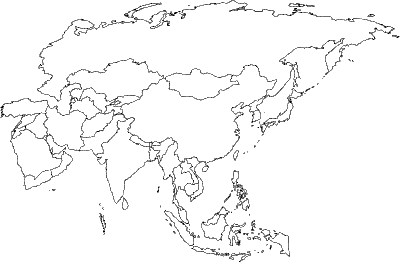 Blank map of Asia with borders indicated