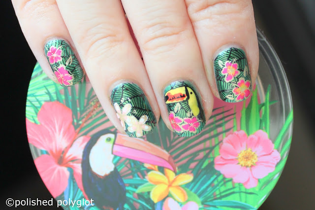 nail art for short nails: tropical stamping decals