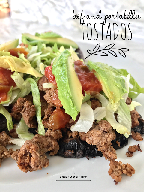 beef and portabella tostados