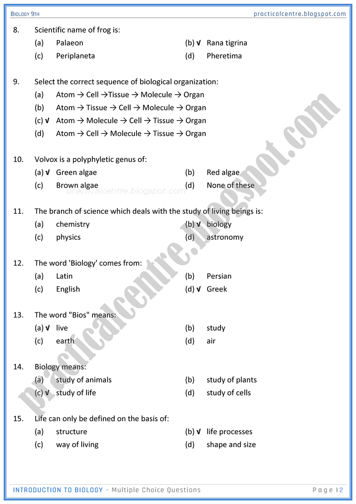 introduction-to-biology-mcqs-biology-9th-notes