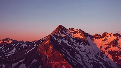 Free Wallpaper Sunset Sky, Moon, Mountains, Snow, Landscape