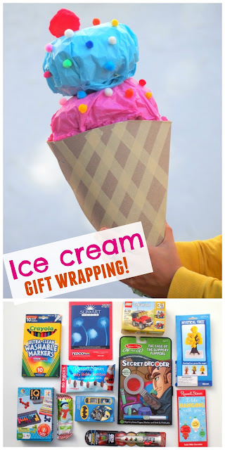 DIY Giant Ice Cream Cone Gift Wrapping (Such a fun way to wrap Christmas and Birthday gifts!)