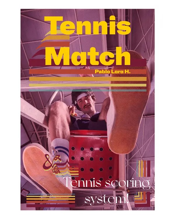 Fictional tennis magazine that is the cover of this article, with the fantastic photography of Cotton ( ig: cottonbro ).  Title in yellow: Tennis Match. Subtitle at the bottom in white: Tennis Scoring System. Picture of a man sat in a chair as view from below. He is wearing tennis shoes and he looks like a man from the 80s or 70s.