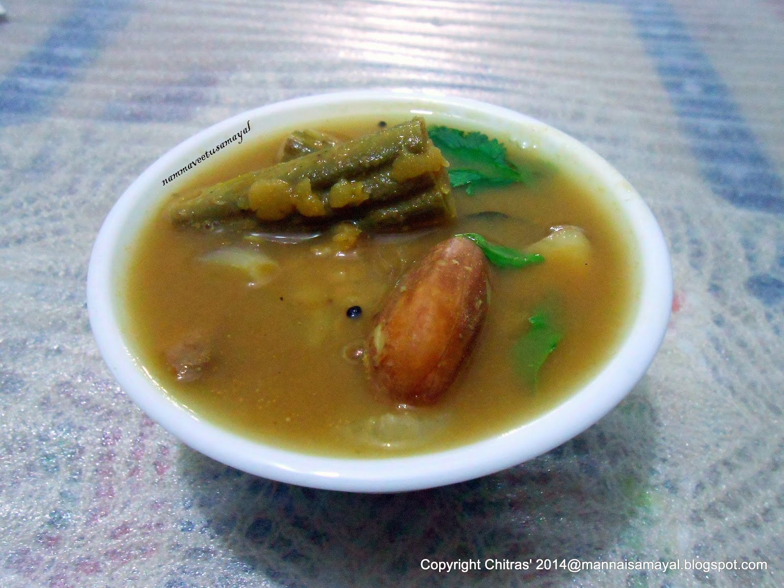 Murungaikai palakottai Sambar [ drumstick jackfruit seed sambar ]