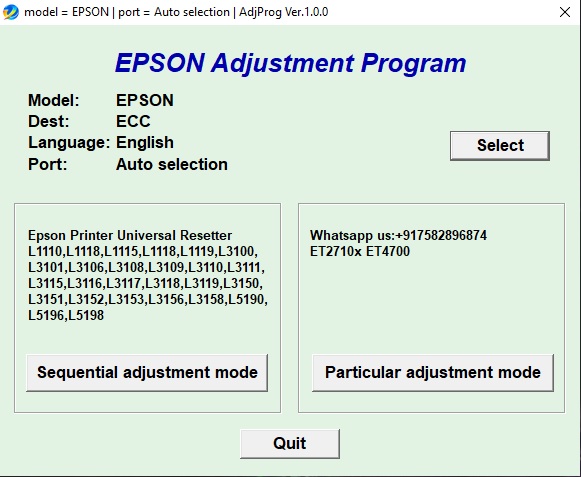 Epson L series Universal Software One Click Reset