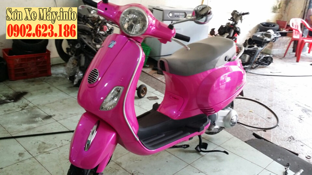 Sơn xe Vespa LX màu hồng nữ tính cực đẹp