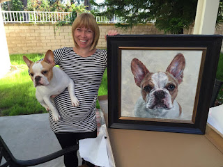 Custom Dog Painting, Frenchie Oil Painting custom pet portrait by Heather Lenefsky Art