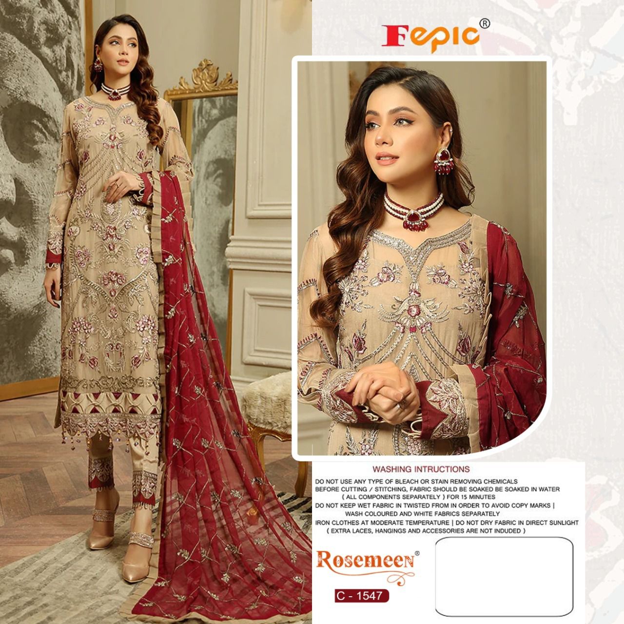 Buy Georgette Embroidered Rosemeen C 1547 Fepic Pakistani Sa