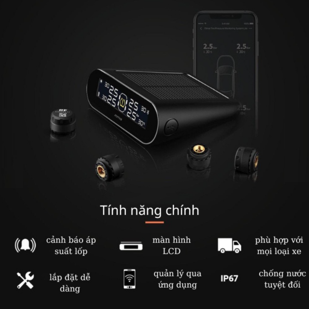 Cảm Biến Áp Suất Lốp Xiaomi 70mai Midrive T02 Van Ngoài Chính Hãng