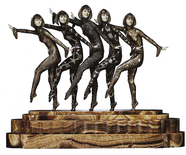 a Demetre Chiparus statuette of 5 women dancers