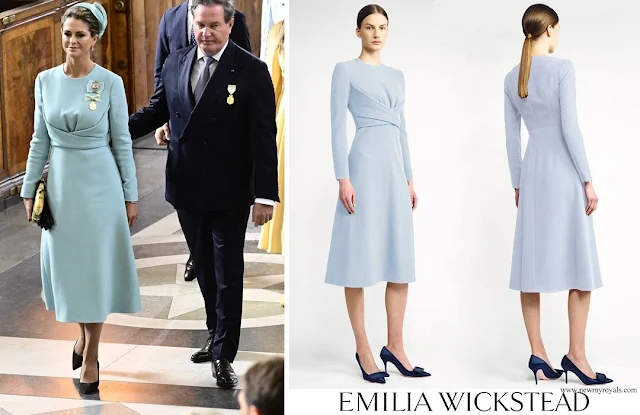 Princess Madeleine wore Emilia Wickstead Elta Baby-blue Wrap-effect Double Crepe Dress