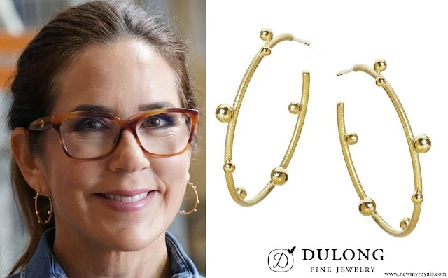 Crown Princess Mary wore Dulong Fine Jewelry Large Delphis Hoop Gold Earrings