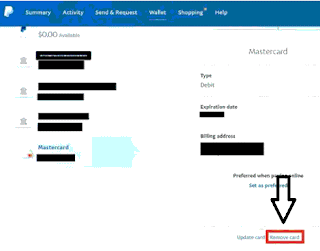 Remove PayPal Debit Card