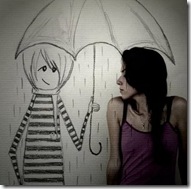 chica y dibujo en lluvia