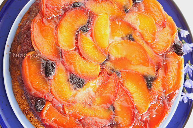 Fresh Peach & Black Grape Upside-Down Cake