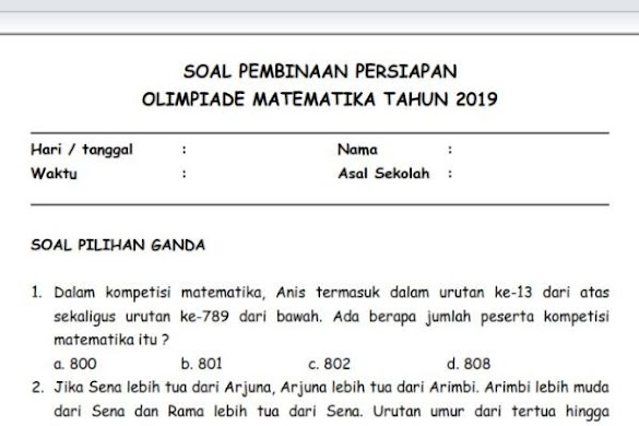 Contoh Soal Olimpiade Matematika Sd